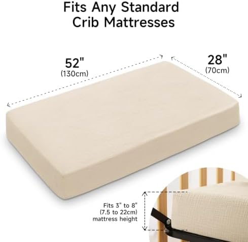 Muslin Crib Sheets, 2 Pack, Fitted for 52"x28" Crib Mattress, Brown & Beige - Image 3