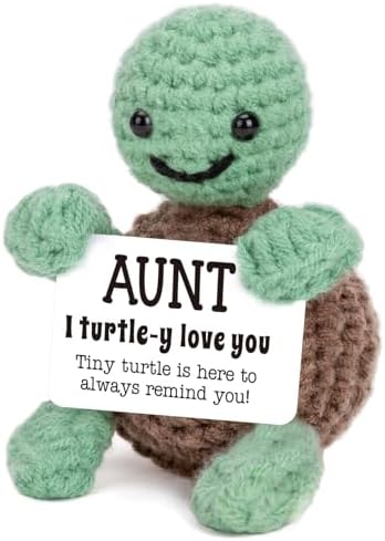 4THFARMES Mini Funny Turtle Aunt Auntie Gifts from Niece Nephew, Birthday Gifts for Aunt Auntie Gift Ideas, I Love You Small Cute Stuff Things, Handmade Emotional Positive Crochet Turtle by 4THFARMES