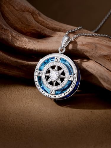 TOUPOP Graduation Gift for Her 925 Sterling Silver Compass Necklace Inspirational Jewelry for Daughter Niece Girlfriend Sister College High School Student Birthday Christmas Travel Present - Image 2