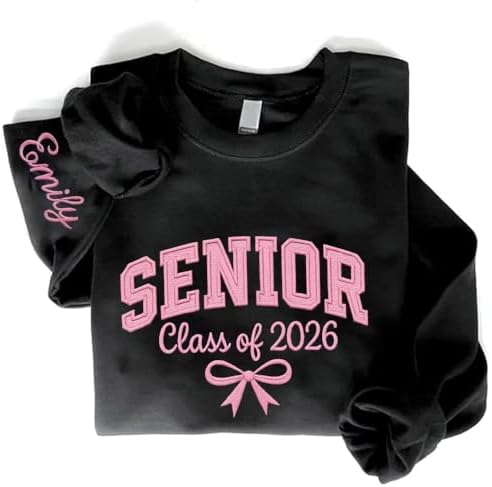 POPPOP Personalized Embroidered Senior Sweatshirt, Class of 2026, Custom Graduation Shirt, School Shirt for Her by Unknown