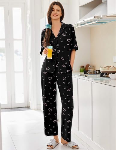 Ekouaer Women Pajamas Set Button Down Sleepwear Short Sleeve Pjs Long Pants - Image 3