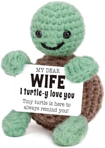 4THFARMES Mini Funny Turtle Gifts for Wife from Husband, Birthday for Wife Wifey Romantic, I Love You Small Cool Cute Stuff Things, Handmade Emotional Positive Crochet Turtle by 4THFARMES