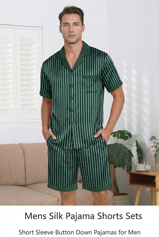 Ekouaer Men Silk Pajamas Set 2 Pieces Satin Pj Button Down Loungewear Sets - Image 5