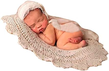 Honra Orraphtstu Baby Photoshoots Props Blanket Newborn Photography Crochet Rug Photo Posing Layer Vintage (Cream BM) - Image 3