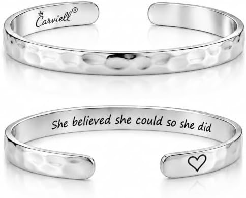 Carviell Bracelets for Women – 100+ Meaningful Engraved Messages – Solid 316L Surgical Stainless Steel Cuff Bracelet – Gift Ready by Carviell
