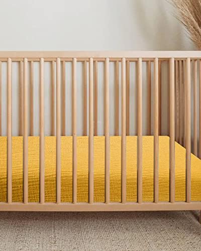 Muslin Bassinet Sheets 1 Pack, 33" x 17", (Mustard Yellow) - Image 4