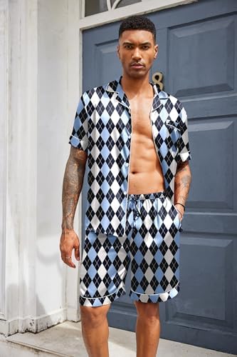 Ekouaer Mens Silk Satin Pajamas Set Short Sleeve Button Up Lounge Pjs Set - Image 3