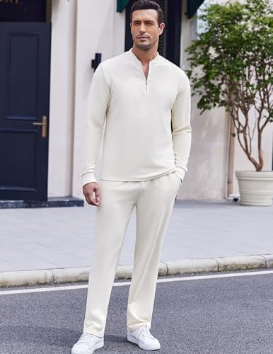 COOFANDY Men's 2 Piece Tracksuit Set Polo Athletic Sweatsuit Quarter Zip Jogging Long Sleeve Casual Sports Outfits - Image 3