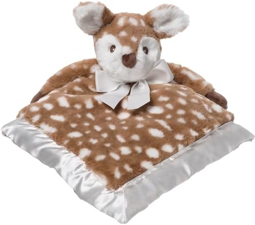Bearington Baby Lil’ Willow Snuggler - 15" Fawn Security Blanket with Silk Satin Trim and Plush Deer Head - Soft Plush Animal Lovey Comfort Blanket for Toddlers by BearingtonCollection