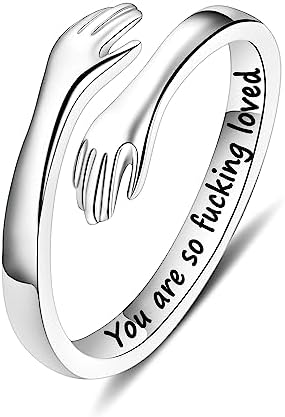 Yesteel S925 Sterling Silver Hug Ring for Women Teen Girls, Adjustable Ring Jewelry Mothers Day Birthday Gifts for Daughters Mom Sister Wife Friends Grandma by YESTEELJEWELRY