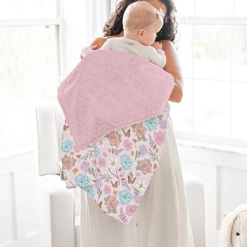 Vintage Wildflowers Baby Blankets for Girl Boy Pink Floral Leaves Mushroom Butterflies Soft Mink Dotted Backing Double Layer Swaddle Blanket Spring Garden Bed Throws for Infant Toddler Nursery 30x40 - Image 4