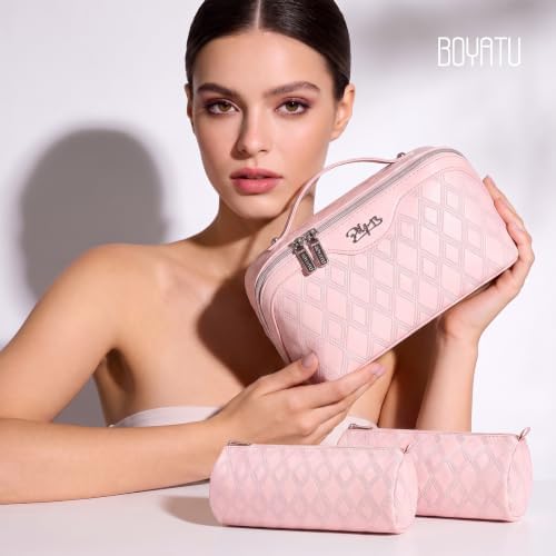 BOYATU Travel Makeup Bag Organizer: 3 Pcs Cosmetic Bag Set for Women Pink - Image 5