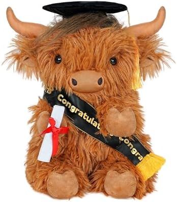 Graduation Decorations 2026 Highland Cow Plush，9.84 Inch Class of 2026 Graduation Plush Cow Stuffed Animal,Cute Graduation Gifts for Kindergarten, High School, and College Graduates (Highland cow) by TmrselkGraduationGiftsDecor