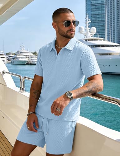 Men's 2 Pieces Outfits Casual Polo Shirt and Shorts Set Collar Athletic Jogging Summer Tracksuit - Image 4