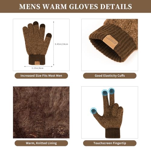Winter Beanie Hats Long Neck Scarf for Men and Touchscreen Gloves 3PCS Set - Image 3