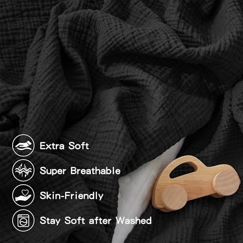 Pro Goleem Muslin Crib Sheets for Boys and Girls, Soft Breathable Neutral Fitted Cotton Baby Bed Sheets for Standard Crib Mattress & Toddler Mattress (52"x28"), 1 Pack (Black) - Image 2