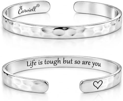 Carviell Bracelets for Women – 100+ Meaningful Engraved Messages – Solid 316L Surgical Stainless Steel Cuff Bracelet – Gift Ready by Carviell