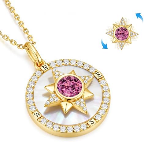 Iefil Compass Necklace for Women, Birthstone Necklace, 925 Sterling Silver - Image 2