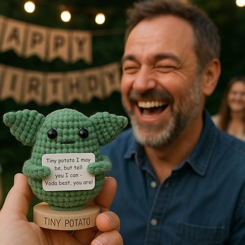 Star Wars Gifts | Handmade Baby Yoda Positive Crochet W/ 30 Fun Affirmations | Gift for Birthday, Emotional Support | Starwars Birthday Decorations for Men, Women | Star Wars Office Desk Decor - Image 6