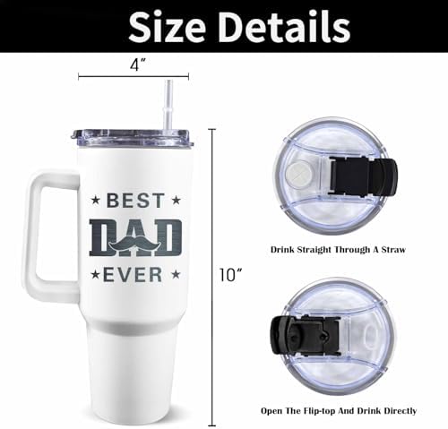 Dad Gifts for Dad from Daughter Son Best Dad Ever Tumbler with Handle and Straw 40oz, Personalized Dad Tumbler with Kids Names, Custom Coffee Tumbler for Dad Birthday Christmas Fathers Day Cup Gift - Image 3