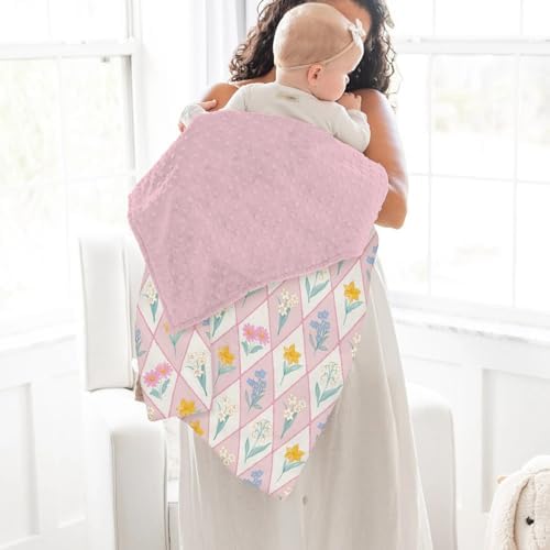 Wildflower Floral Patchwork Baby Blanket for Girl Boy Spring Flowers Grid Soft Mink Dotted Backing Double Layer Swaddle Blanket Garden Summer Florals Bed Throws for Newborn Toddler Crib 30x40 Pink - Image 4