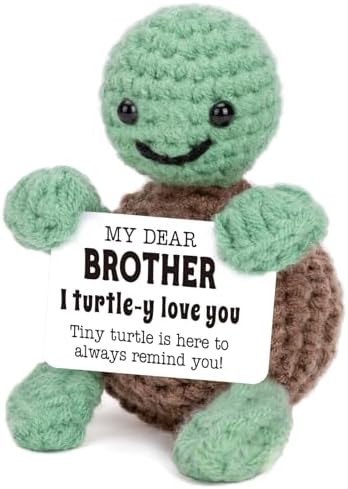 4THFARMES Mini Funny Turtle Brother Gifts from Sister Brother Birthday Gifts for Men Boys Friends Presents, I Love You Small Cool Cute Stuff Things, Handmade Emotional Positive Crochet Turtle by 4THFARMES