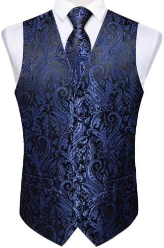DiBanGu Mens Vest and Tie Set Formal Paisley Waistcoat and Necktie Pocket Square Cufflinks Silk Suit Vest for Tuxedo Wedding - Image 4