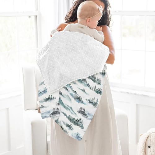 Foggy Trees Mountain Baby Blankets for Girl Boy Green Mountain Landscape Soft Mink Dotted Backing Double Layer Swaddle Receiving Blanket Toddler Nature Adventure Nursery Bed Blanket Crib 30x40 - Image 4