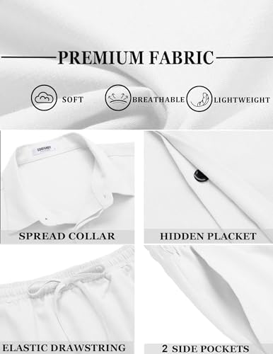 COOFANDY Men's Summer Beach Outfits 2 Piece Short Sleeve Shirts and Shorts Vacation Texture Linen Sets for Men - Image 5