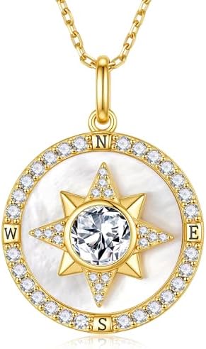 Iefil Compass Necklace for Women, Birthstone Necklace, 925 Sterling Silver by IEFIL