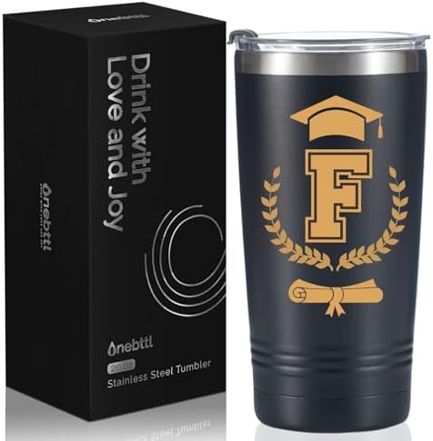Onebttl Graduation Gifts 2026 - Graduation Stainless Steel Tumbler with Initial, Funny Initial Tumbler as Graduation Party Supplies, Graduation Decorations, Back to School for Her and Him - F by Onebttl