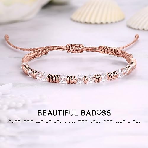 Morse Code Bracelets for Women Mothers Day Gifts 2026 Graduation Gifts Mom Birthday Gift Pink Braided Bracelets Teen Trendy Stuff Inspirational Best Friend Birthday Gifts for Daughter Girlfriend Christmas Stocking Stuffers Jewelry - Image 3