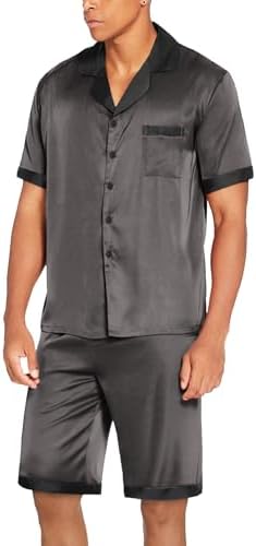 Ekouaer Men Silk Pajamas Set 2 Pieces Satin Pj Button Down Loungewear Sets - Image 2