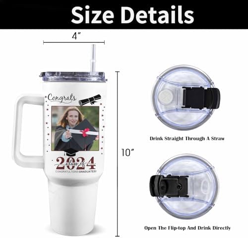 Personalized Graduation Gifts for Him Her, 40oz Personalized Graduation Tumblers Class Of 2024 Gifts, Custom Graduation Cup with Photo Name, High School College Masters Degree Congratulations Gift - Image 3