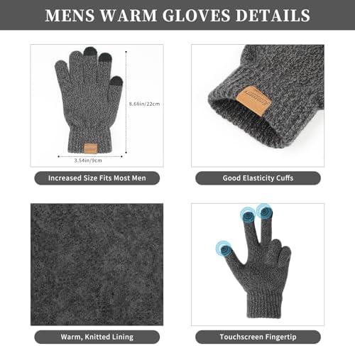 Winter Beanie Hats Long Neck Scarf for Men and Touchscreen Gloves 3PCS Set - Image 3