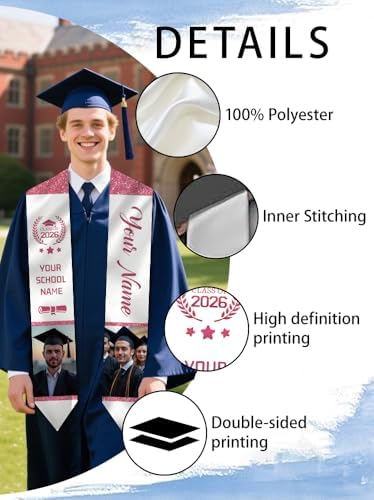 Dicodes Custom Graduation Stole Class of 2026 Personalized Graduation Sash Graduation Gift and Keepsake with Photo Text - Image 4