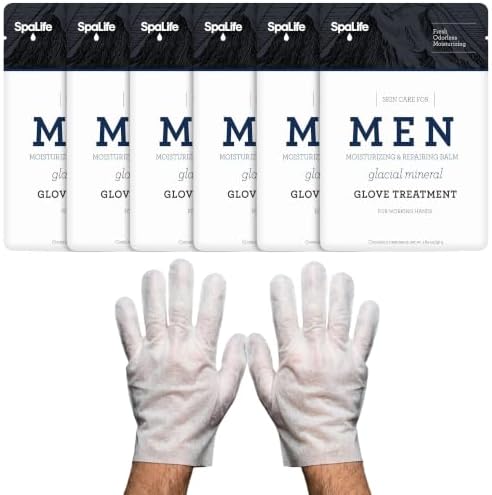 SpaLife Men's Cooling Mint Hand Moisturizing Gloves for Working Hands | Revitalizing & Hydrating Hand Mask for Softening Dry, Cracked Skin | One Size Fits Most | 6 Pairs by SpaLife