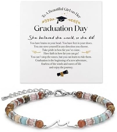 LINGYUAN Graduation Bracelet for Her 2026, Beaded Jewelry Gift with Inspirational Message Card, Adjustable Keepsake for High School or College Graduate by LINGYUAN%E9%9D%88%E6%84%BF
