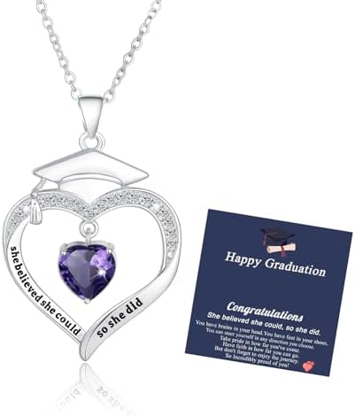 Fervia Graduation Gifts Birthstone CZ Heart Graduation Cap Necklace Gifts by Fervia
