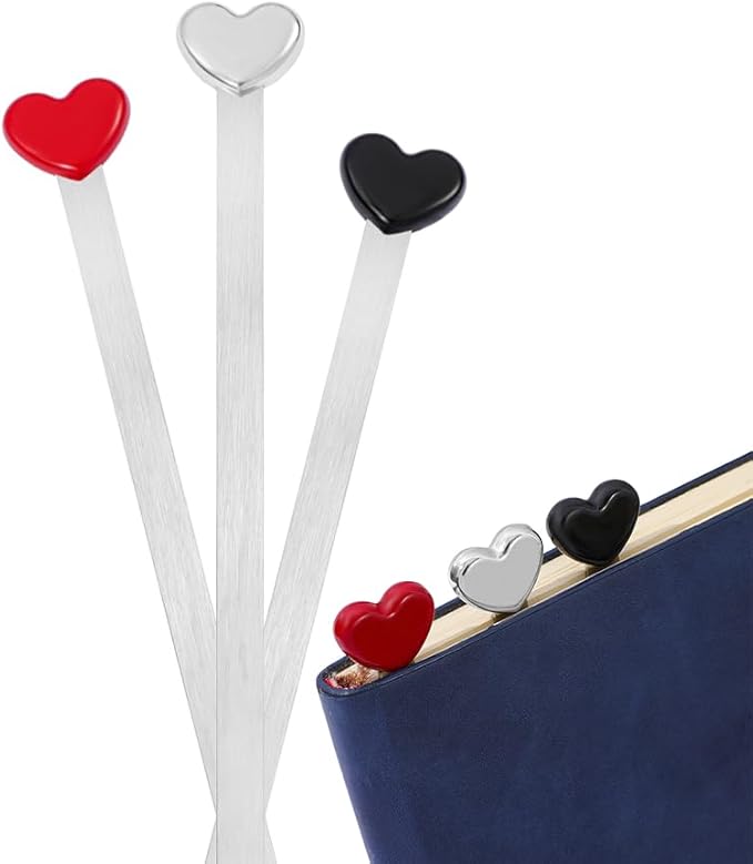 Love Heart Metal Bookmark Set - Color Stainless Steel Bookmarks, Reading Page Markers Gifts for Women, Book Lover, Girls, Boys,Couples Gifts (Love Heart A)