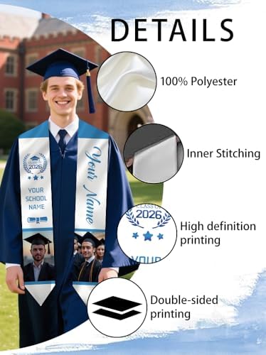 Dicodes Custom Graduation Stole Class of 2026 Personalized Graduation Sash Graduation Gift and Keepsake with Photo Text - Image 4