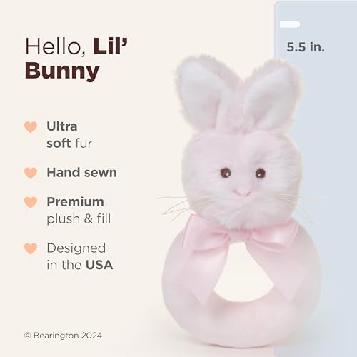 Bearington Collection Baby Lil’ Bunny, 5.5 Inch Pink Soft Stuffed Easter Bunny Rattle, Baby Easter Gifts - Image 2