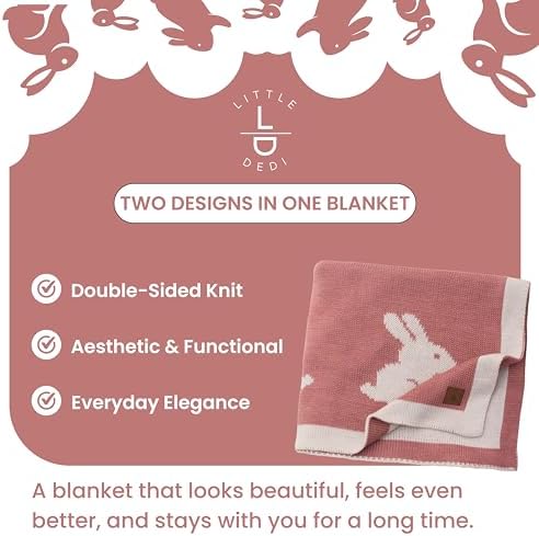 Reversible Knit Baby Blanket 30x40 in, Rabbit Antique Rose - Image 5