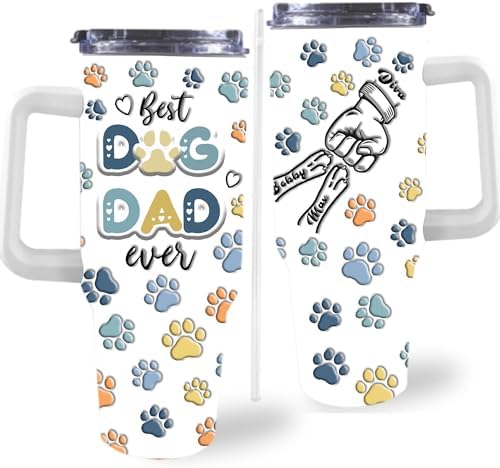 Dad Gifts for Dad from Daughter Son Best Dad Ever Tumbler with Handle and Straw 40oz, Personalized Dad Tumbler with Kids Names, Custom Coffee Tumbler for Dad Birthday Christmas Fathers Day Cup Gift by Artsadd
