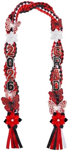 Class of 2026 Graduation Leis,Black&Red Double Ribbon Lei Set,Handmade Butterfly Flower Accessory,Graduation Gift for Her Him by MUFEIRUOFamilyIsHappyWarm