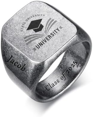 LiFashion Personalized Class Ring for Men's high School,University,Academy of 2024,Custom School Logo Name Engraved Graduation Gift for Men,Senior Junior Graduation Ceremony Ring Signet Band for Him by LiFashion