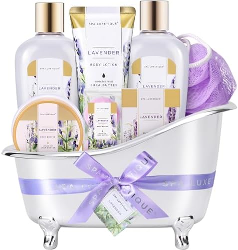 Spa Gifts for Women - Spa Luxetique Bath Baskets for Women, 8 Pcs Lavender Bath Sets with Bubble Bath, Lotion, Birthday Sets, Mothers Day Gifts for Mom by spaluxetique