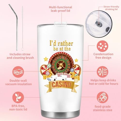 CRASHOT Casino Gifts for Women Men, Gambling Gift, Includes 20 oz Tumbler Keychain Makeup Bag & Sock, Thanksgiving Christmas Birthday Present for Casino Lovers - Image 4