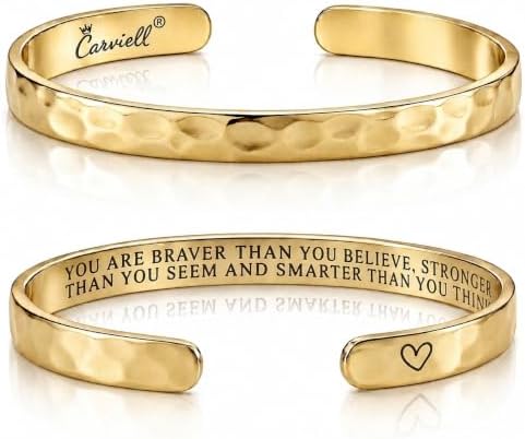 Carviell Bracelets for Women – 100+ Meaningful Engraved Messages – Solid 316L Surgical Stainless Steel Cuff Bracelet – Gift Ready by Carviell