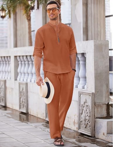 COOFANDY Men’s 2 Piece Cotton Linen Set Casual Beach Outfits Long Sleeve - Image 3